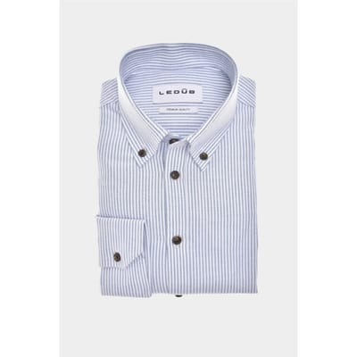 Ledûb Overhemd Slim Oxford Button-Down Vertical Stripe Midden Blauw / male
