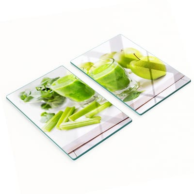 Stijlvolle en duurzame glazen snijplanken met groene cocktailprint, 2x40x52 cm