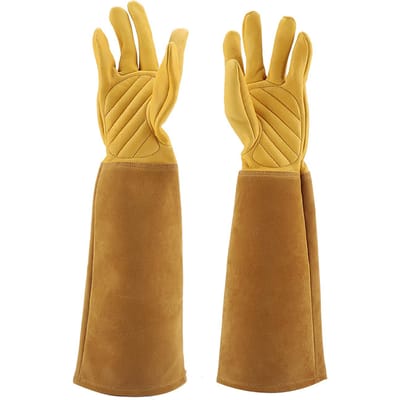 Rozen Snoeien Tuinieren Leren Handschoenen Slijtvast Prikbestendig Lange Werkhandschoen(Geel M) Yellow