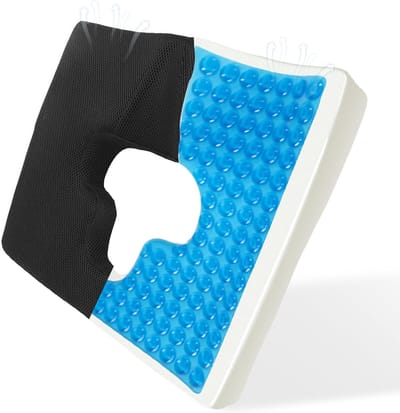 Ergonomisch traagschuim kussen voor bedlegerige mensen, zitkussen met T-vormige opening, ideaal voor langdurig zitten en rolstoelen (zwart = blauw + overtrek)