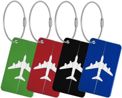 Set van 4 Aluminium Reiskoffers Tags - Adreslabels met Naamkaart Houder in 4 Kleuren voor Reisbagage Identificatie