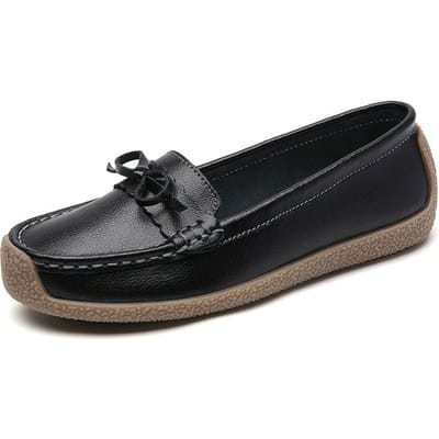 Nieuw Echt Leer Export Handgemaakt Boon Boon Slak Damesschoenen Antislip Slijtvast Platte Zool Comfortabele Loafers Dames 40 black
