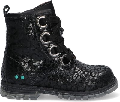 BunniesJR Tosca Trots Meisjes Biker Boots - Zwart/Print - Leer - Veters