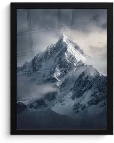 Poster in lijst - Fotolijst 30x40 cm - Posters - Sneeuw - Berg - Wolken - Posterlijst zwart - Decoratie - Wanddecoratie woonkamer - Muurdecoratie slaapkamer