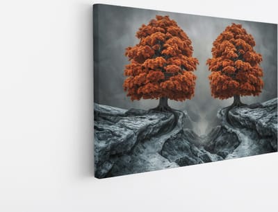 Saammp Canvas Schilderij - 2 Oranje Bomen - Bloemen - Landschap - Natuur - 45x30 - Foto op canvas - Wanddecoratie - Muurdecoratie Woonkamer - Slaapkamer decoratie - Canvas Print