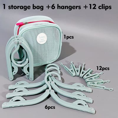 Ulisem - Reiskledinghanger - 6 stuks opvouwbare kledinghangers met opbergtas en 12 knijpers - 3-in-1 ontwerp voor jurken, broeken en sjaals - Lichtgewicht en compact - Bespaart ruimte in koffer - Geschikt voor hotel, camper en studentenkamer - Blauw