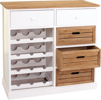 Wijnrek met Laden - Flessenhouder Commode - Opslag Wijnflessen - Ruimte voor 12 Flessen - 86x87x37cm - Wit
