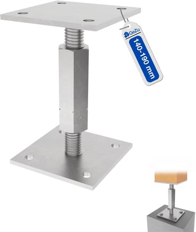 GeZu Impex Verstelbare Paalhouder 70 × 70 mm Gegalvaniseerd – Met Lange Moer en Borgmoer