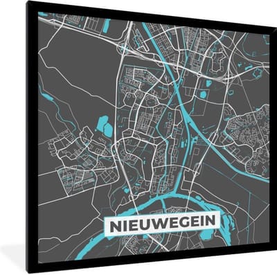 Fotolijst incl. Poster - Stadskaart - Nieuwegein - Grijs - Blauw - 40x40 cm - Posterlijst - Plattegrond