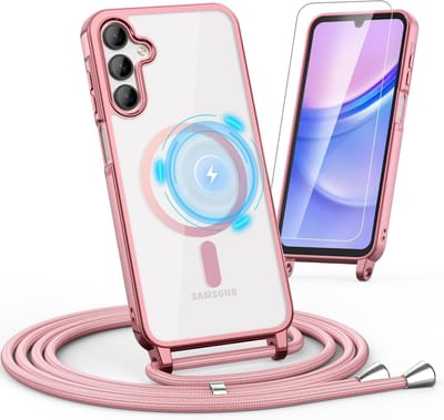 Casemania Hoesje Geschikt voor Samsung Galaxy S25/S24 - Roze - Siliconen Back Cover met Koord - Geschikt voor MagSafe - Telefoonhoesje met Koord - Crossbody Lanyard Cord Case
