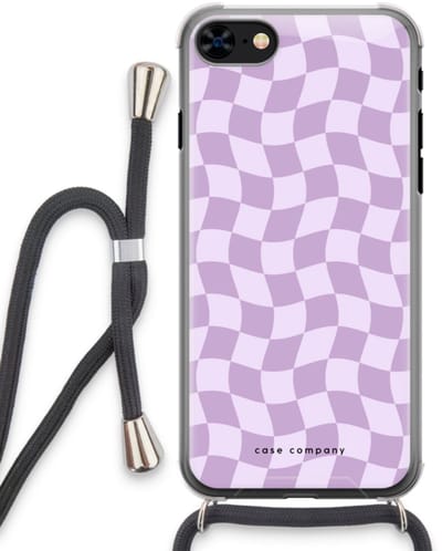 Case Company® - Hoesje met koord geschikt voor iPhone 8 hoesje met Koord - Grid Paars - Telefoonhoesje met Zwart Koord - Bescherming aan alle Kanten en Over de Schermrand