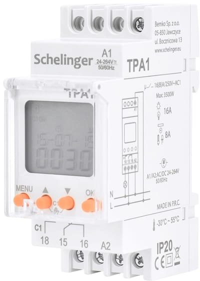 Schelinger Astronomische Tijdschakelaar - 24-264V AC/DC - 1-kanaals - DIN-rail - 16A - IP20