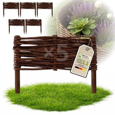 Floranica Set van 5 Bedrand van wilgenhout 10 cm x 30 cm Wilgenhek insteekhekwerk Tuinafscheiding van wilg Wilgenvlechtwerk Tuinhek Gazonrand Palissade van wilgentenen