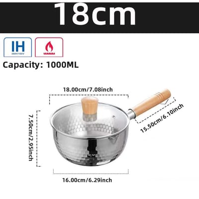 Poêle à neige plate en acier inoxydable, style japonais, avec manche en bois, casserole à lait non revêtue, pot de complément alimentaire pour bébé, nouilles instantanées One size fits all gray