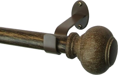 Verstelbare Gordijnroede met Rustieke Eindstukken - Faux Hout, 28 tot 48 cm