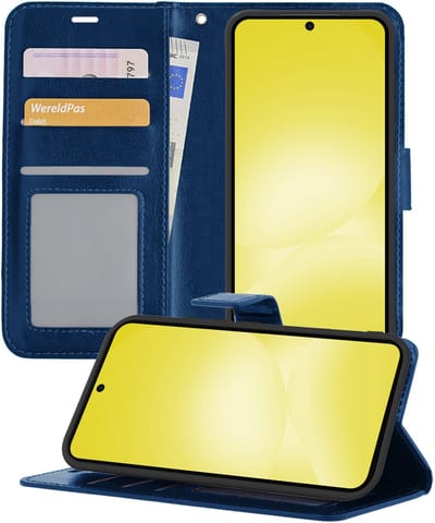 Hoesje - Met Pasjeshouder - Geschikt voor Samsung Galaxy A56 - Luxe Bookcase Portemonee - Flip Case - Kunstleer Book Case - Flipcase - Book Cover - Walletcase - Portemonneehoes - Telefoonhoesjes - Donkerblauw