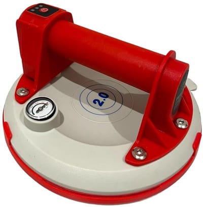 Elektrische Zuignap met Manometer 20 cm - Hefcapaciteit 140 kg - Automatische Afzuiging - Voor Tegels Glas Marmer - Inclusief Draagtas - Rood