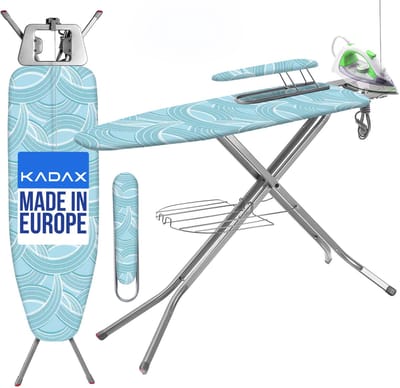 KADAX Strijkplank met ingebouwde verlengkabel, inklapbare strijkplank met kabelhouder, stoomstrijkplank met uittrekbare plank voor kleding (mint)