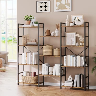 4-stöckiges Bücherregal – Modernes Industriedesign – 3 Spalten-11 offene Ablagefächer-verstellbare Holzregale- stabile Metallkonstruktion- Für Büro- Wohnzimmer & Schlafzimmer–Braun