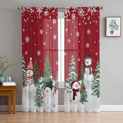 Kerst Sneeuwvlok Blauw Garen Gordijn Raam Tule Gordijnen Voor Woonkamer Keuken Transparante Raambekleding Voile Gordijnen W135 x H115cm x1&Grommet Top