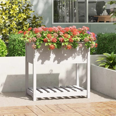 vidaXL - Plantenbak - met - schap - 82,5x54x81 - cm - massief - grenenhout - wit