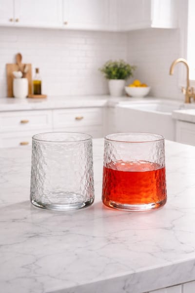 Mevaz Waterglazen 330ml – Set van 6 – Gehamerd Glas – Transparant – Luxe Drinkglazen – Frisdrank Sap Whiskey – Vaatwasserbestendig