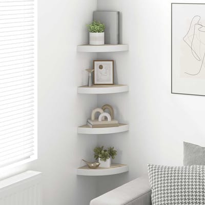 vidaXL - Hoekwandschappen - 4 - st - 25x25x3,8 - cm - MDF - eikenkleurig - en - wit