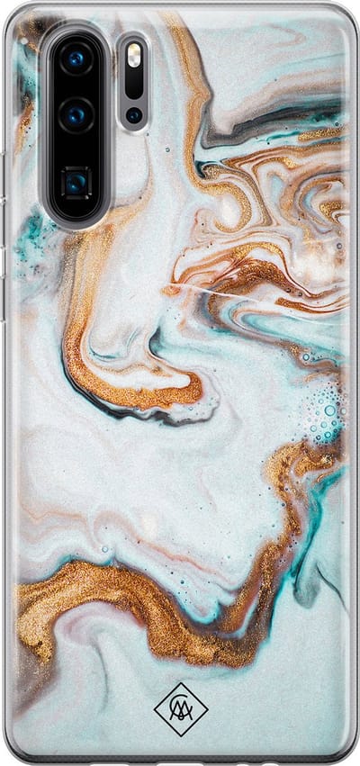 Casimoda® hoesje - Geschikt voor Huawei P30 Pro - Marmer Blauw Goud - Siliconen/TPU - Soft Case - Blauw - Marmer