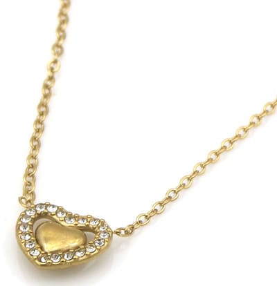 Ketting - RVS - hartje met kristallen - 40-45 cm