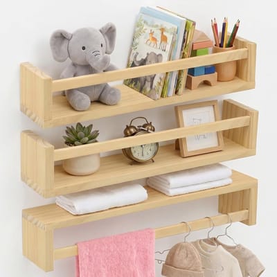 3 stuks, 42 x 10 x 9,1 cm, houten plank, boekenplank, zwevende plank voor kamer, fotolijst, hout, voor speelgoed, foto's en boeken, houtkleur