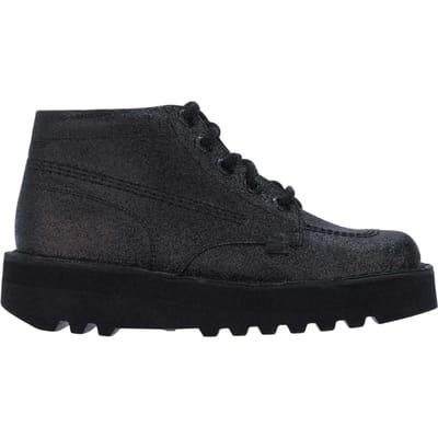 Kickers Dames Hi Stack Glitter Leren Schoenen (Zwart)