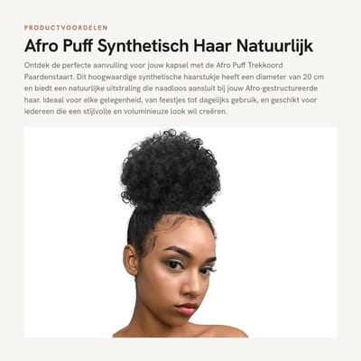 Dailygoods- Haarextensions Afro Puff - Korte Paardenstaart - Synthetisch Haarstukje - Hittebestendig - Verstelbaar - Natuurlijk Uiterlijk - Haarstuk