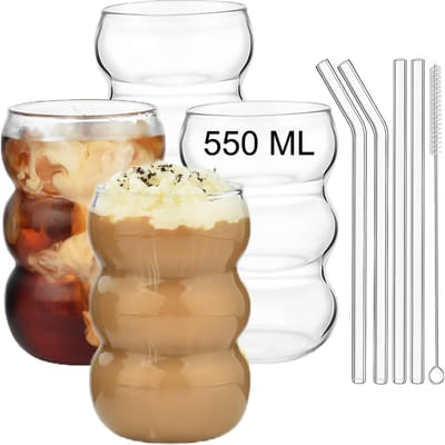 Famanu – Bubble drinkglazen set van 4 – 550 ml – Voor latte macchiato en ijskoffie