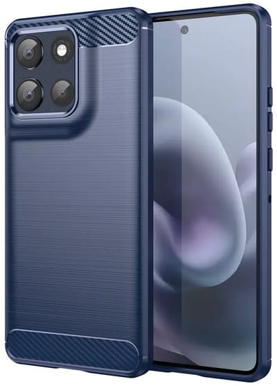 MobyDefend Hoesje - Geschikt voor Motorola Moto G86 - TPU Backcover - Geborstelde Metaal & Carbon-Look - Blauw