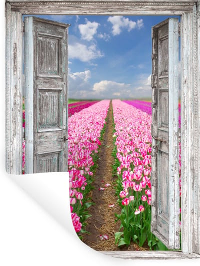 Muurstickers - Sticker Folie - Bloemen - Tulpen - Doorkijk - Regenboog - 30x40 cm - Plakfolie - Muurstickers Kinderkamer - Zelfklevend Behang - Zelfklevend behangpapier - Stickerfolie