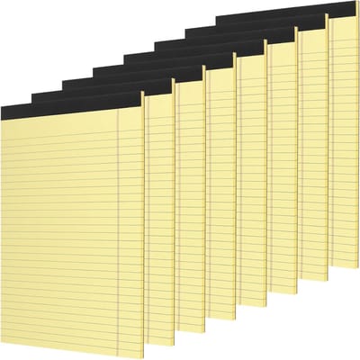 Dailygoods- Notitieblok A4 Geel - Set van 8 stuks - 100 pagina's - 80gsm Papier - Duurzaam - Ideale maat 21,6 x 29,6 cm - Schrijfblok