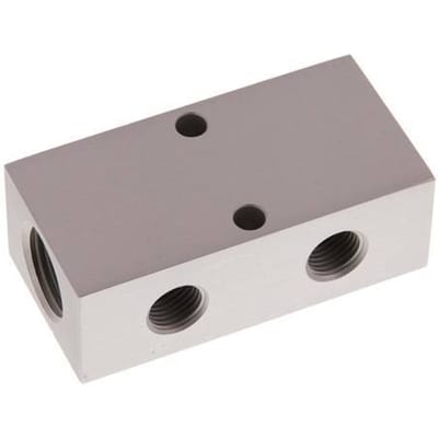 2xG 1/2'' x 4xG 1/4'' Aluminium Verdeelblok Dubbelzijdig 16 Bar - FL2-F-A-012G-014G-4MD