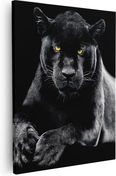 Artaza Canvas Schilderij Zwarte Panter - 80x100 cm - Groot - Wanddecoratie Dieren - Muurdecoratie Woonkamer - Schilderijen Op Canvas