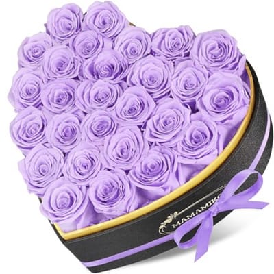 Hartvormige Rozen - 27 Stuks Gestabiliseerde Bloemen voor Vriendinnen, Moeders en Dames - Perfect voor Valentijnsdag, Verjaardag, Moederdag en Trouwdag - Paarse en Roze Kleuren