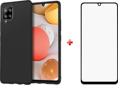 Silicone TPU gel zwart hoesje Telefoonhoesje geschikt voor Samsung Galaxy A42 met (full cover) glas screenprotector