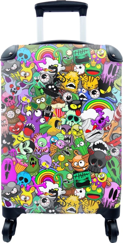 MuchoWow® Koffer - Tieners - Monster - Doodle - Patronen - Past binnen 55x40x20 cm en 55x35x25 cm - Handbagage - Trolley - Cabin Size - Print