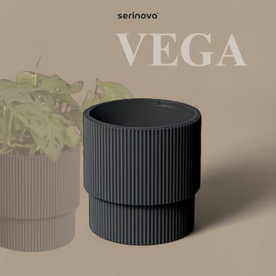 Luxe Vega bloempot - rond antraciet - 36cm ronde - gerecycleerde sierpot met wateropvang