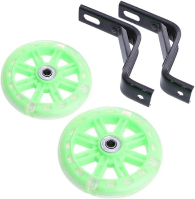Hulpwiel Set - Stabilisatoren Kinderfiets - Kind Leren Fietsen - Knipperende Wielen - 11 cm - Groen