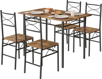 Home & Beyond® Industriële Eettafelset met Tafel en 4 Stoelen - MDF Houtlook en Metalen Frame - Bruin/Zwart - 110 x 76 cm