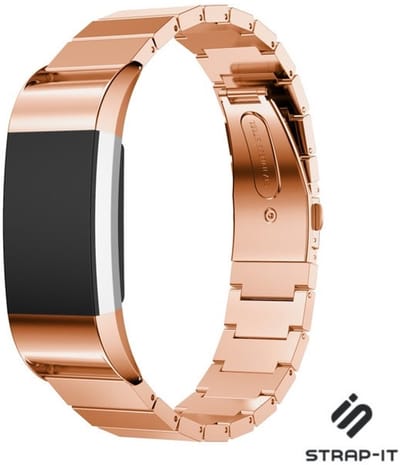 Stalen Smartwatch bandje - Geschikt voor Fitbit Charge 2 luxe metalen bandje - rosé goud - Strap-it Horlogeband / Polsband / Armband