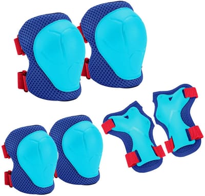 Blauw-Turquoise 6-delige Kinder Sportbeschermset Maat S, 2 kniebeschermers + 2 elleboogbeschermers + 2 handbeschermers, PE hardkap met dikke schuimvulling voor skeeleren, skateboard en kinderfiets