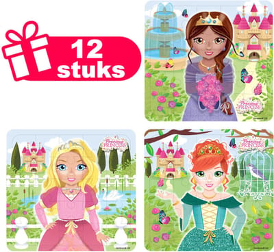 Henbrandt - 12 Stuks Prinsessen Puzzels - Traktatie uitdeelcadeautjes voor kinderen & peuters - Traktaties en kinderverjaardagen - Klein grabbelton speelgoed voor in traktatie uitdeelzakjes