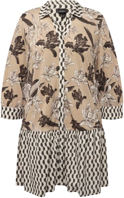 Ulla Popken - Dames - Slinky tuniek overhemdkraag verborgen knoopsluiting - Beige - Maat 42+