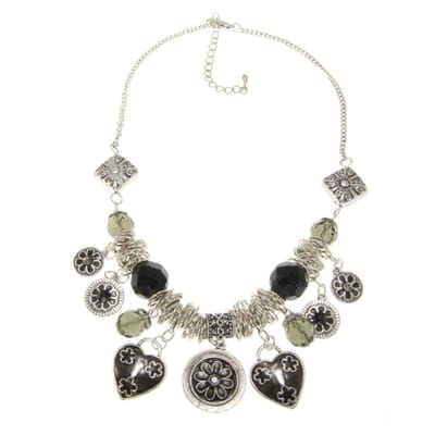 Behave ketting - Bloemetjes en hartjes bedels - Mode accessoires - Nikkelvrij - 44 cm