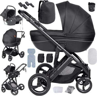 Kinderwagen 3-in-1 - Combi kinderwagen - Baby vervoeren - Omkeerbare duwrichting - 82 x 61 x 105 cm - Zwart